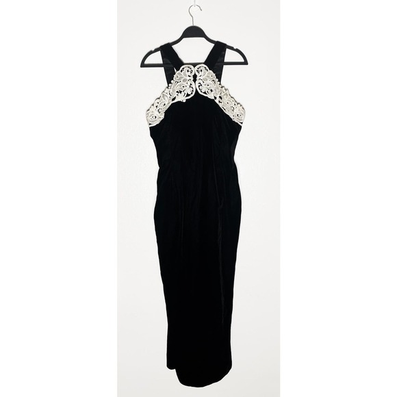 Scott McClintock Women's Vintage Black Halter Maxi Velvet Dress Applique 90’s - Picture 1 of 6